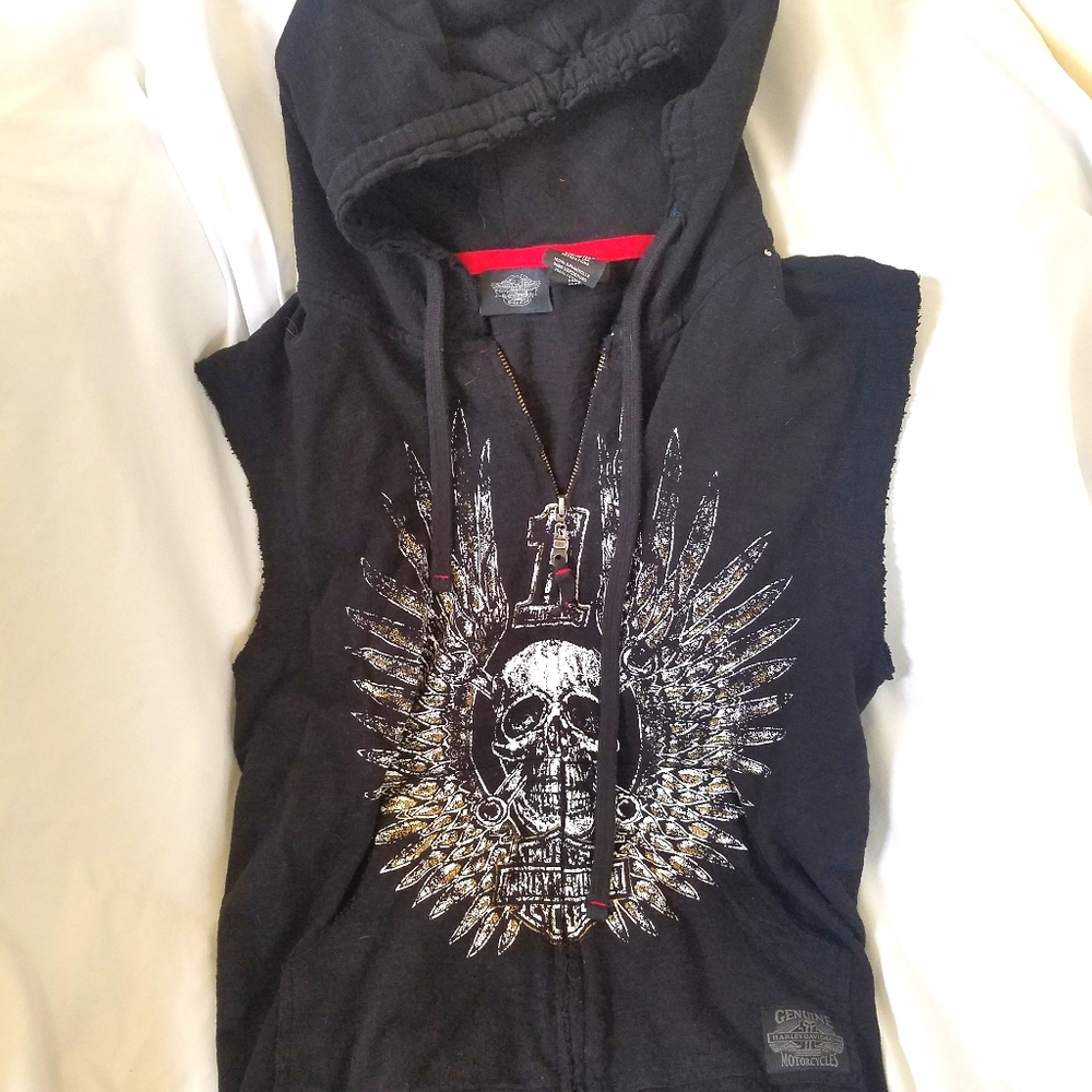 Harley Davidson hoodie muscle vest with zipper